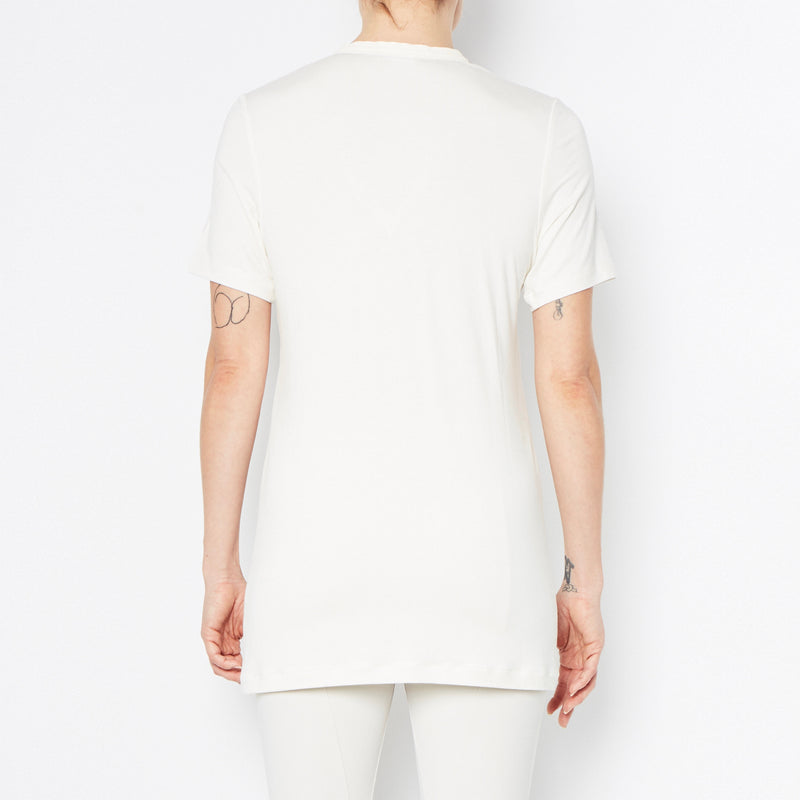 Jersey V-Neck T-Shirt with Leather Neckline Trim - RAYSHAN Shirt Elaine Kim   