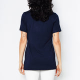 Jersey V-Neck T-Shirt with Leather Neckline Trim - RAYSHAN Shirt Elaine Kim   
