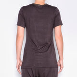 Jersey V-Neck T-Shirt with Leather Neckline Trim - RAYSHAN Shirt Elaine Kim   