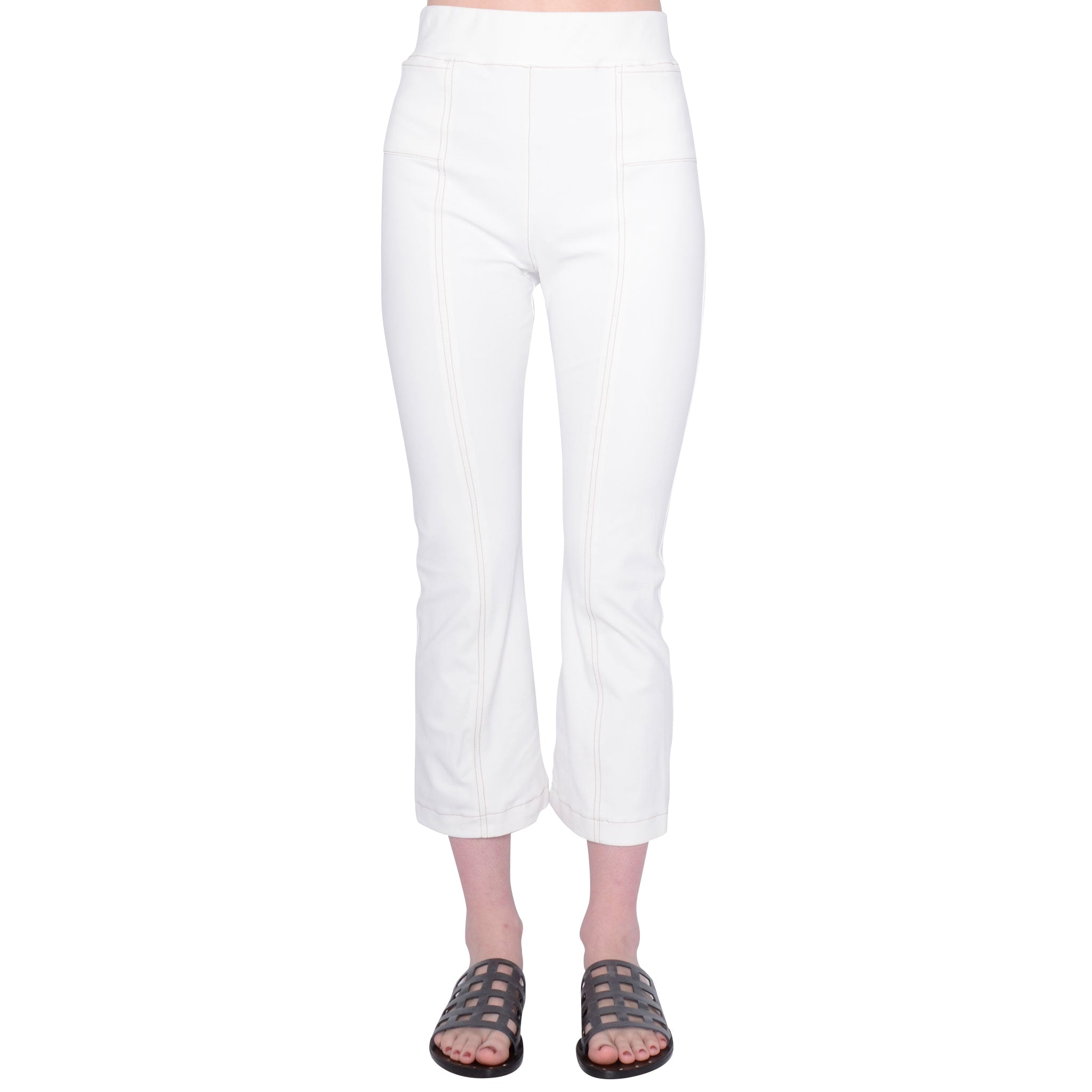 Tech Stretch Cropped Flare Legging w/ Contrast Stitch - RITA CORE Pant STYLEM White P 