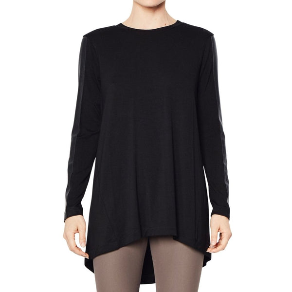 Leather Sleeve Tunic - ROLAND Top Elaine Kim Black P 