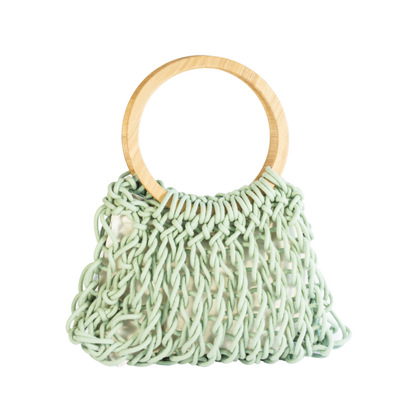 Handmade Large Crocheted Cotton Rope Bag With Wood Handle - AURA Bag Alienina Ocean OS 