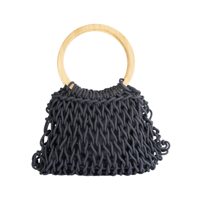 Handmade Crochet Bag in Swan Black 100% Polyester Drawstring With