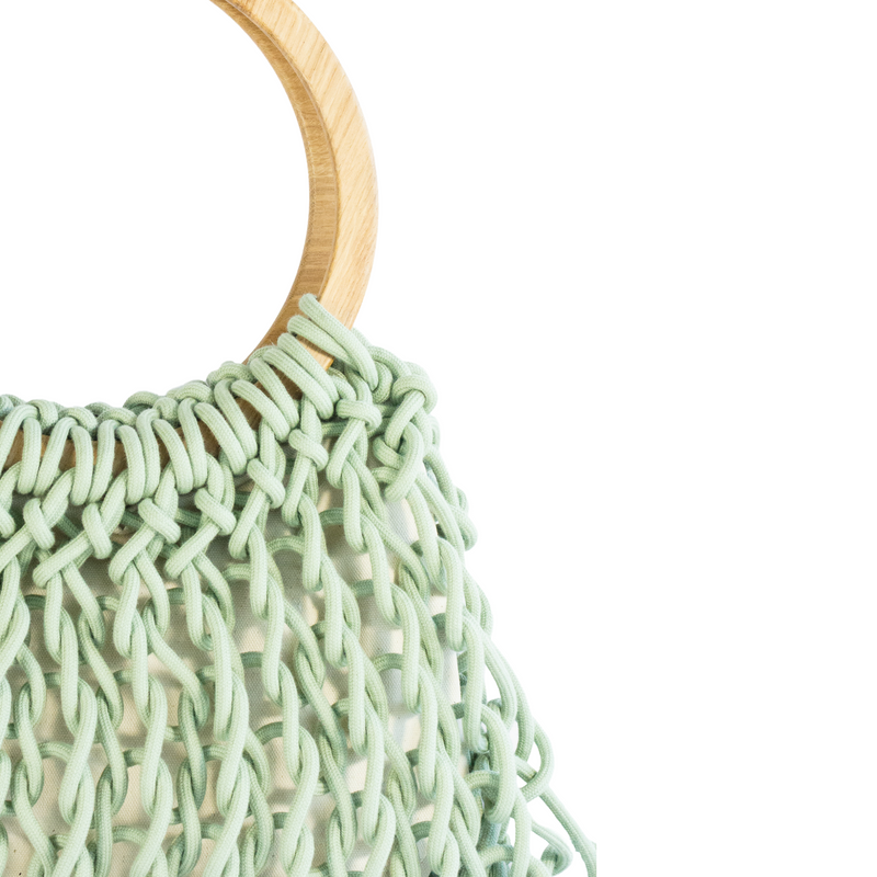 Handmade Large Crocheted Cotton Rope Bag With Wood Handle - AURA Bag Alienina   