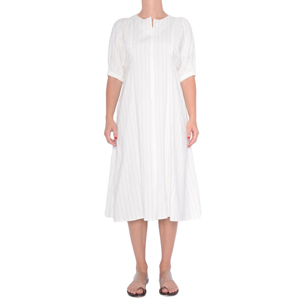 Stretch Linen Front Zip Dress - SALEM Dress Elaine Kim White Stripe P 