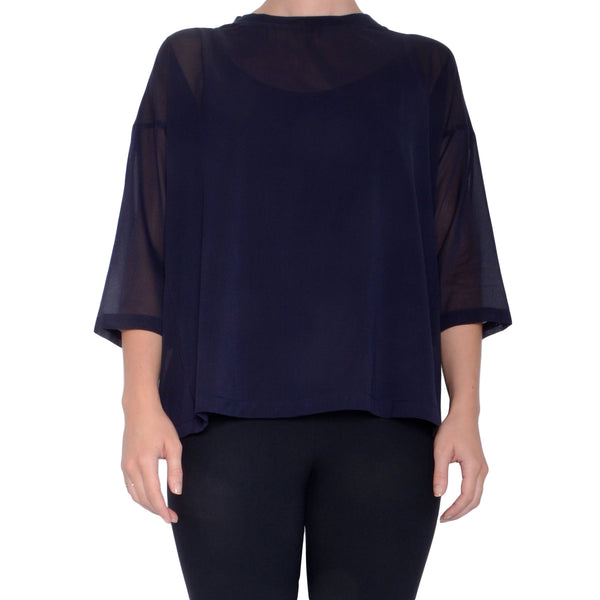 Jersey Top with Chiffon Overlay - SAVANNAH Top Elaine Kim Midnight P 