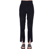 Stretch Linen Slim Pant with Leather Trim - SEVAN Pant Elaine Kim Midnight Stripe P 