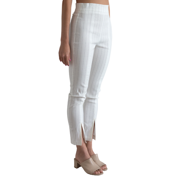 Stretch Linen Slim Pant with Leather Trim - SEVAN Pant Elaine Kim   