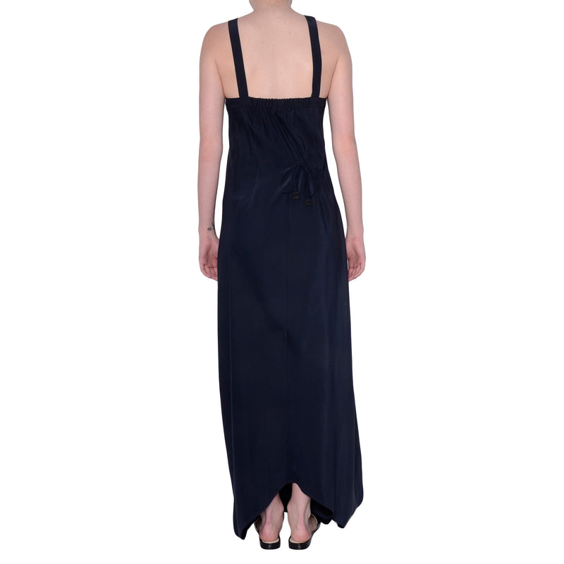 Silk Maxi Dress with Asymmetric Drawstring - SHAY – Elaine Kim Collection