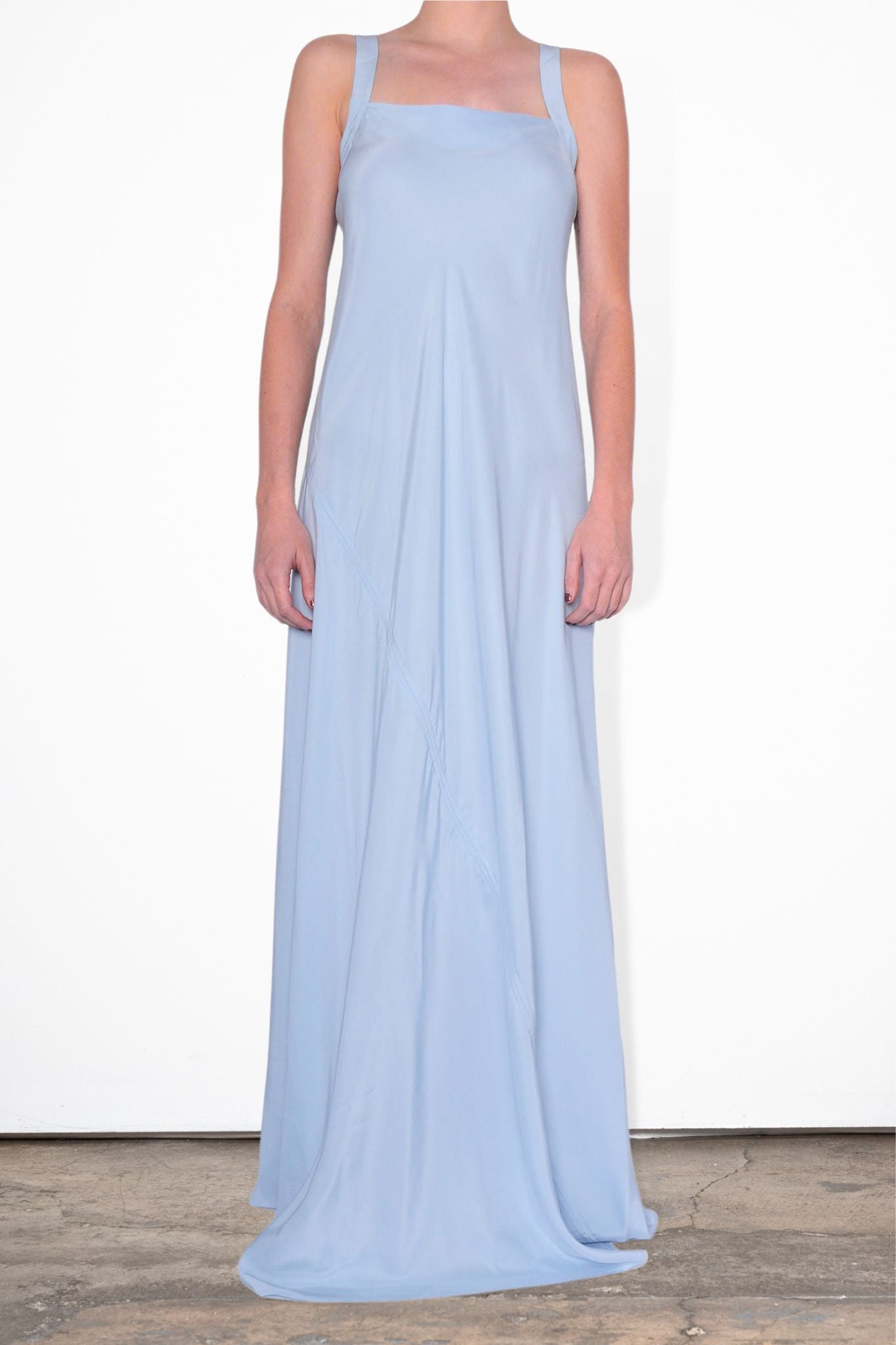 Silk Maxi Dress with Asymmetric Drawstring - SHAY Dress Elaine Kim Aqua P