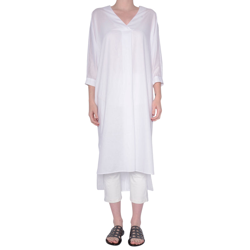 Cotton Voile V Neck Dress - SUNSET Dress Elaine Kim White P 