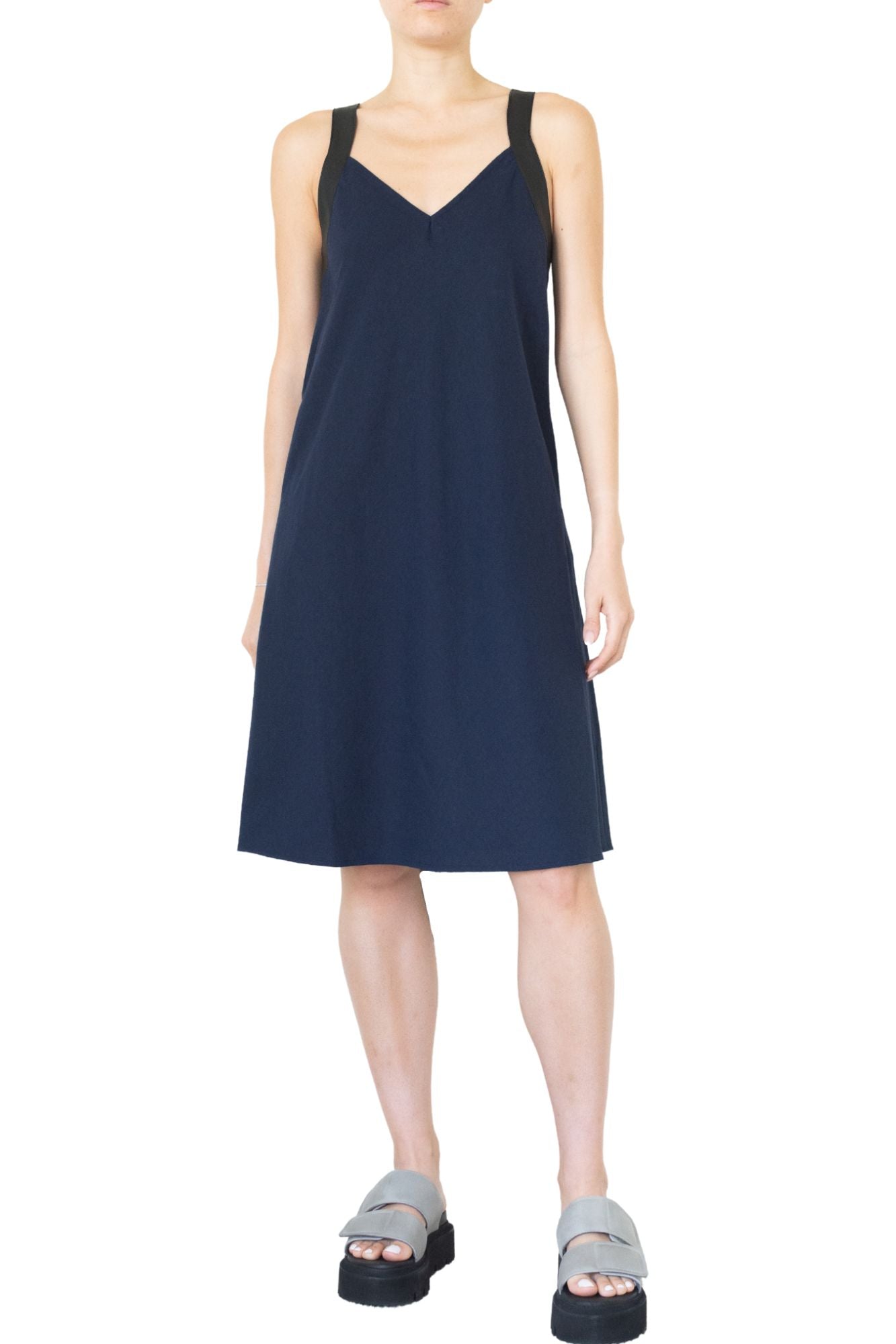 Stretch Linen Dress w/Leather Strap -TEONI SP22 Dress STYLEM   