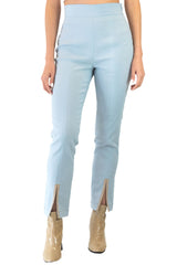 Stretch Linen Slim Pant with Front Ankle Leather Trim - TREVOR Pant STYLEM   