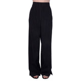 Stretch Linen Wide Pant with Leather Trim - SWINTON Pant Elaine Kim Midnight Stripe P 