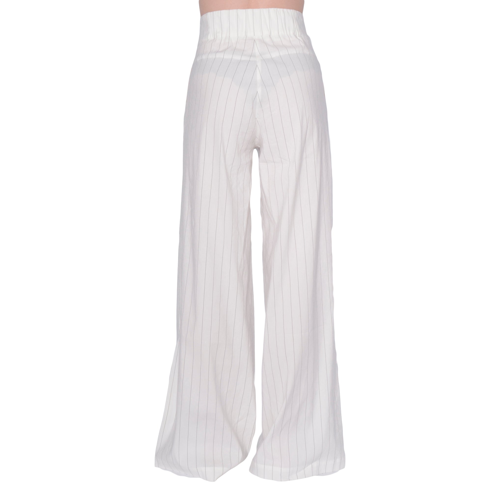 Stretch Linen Wide Pant with Leather Trim - SWINTON Pant Elaine Kim   